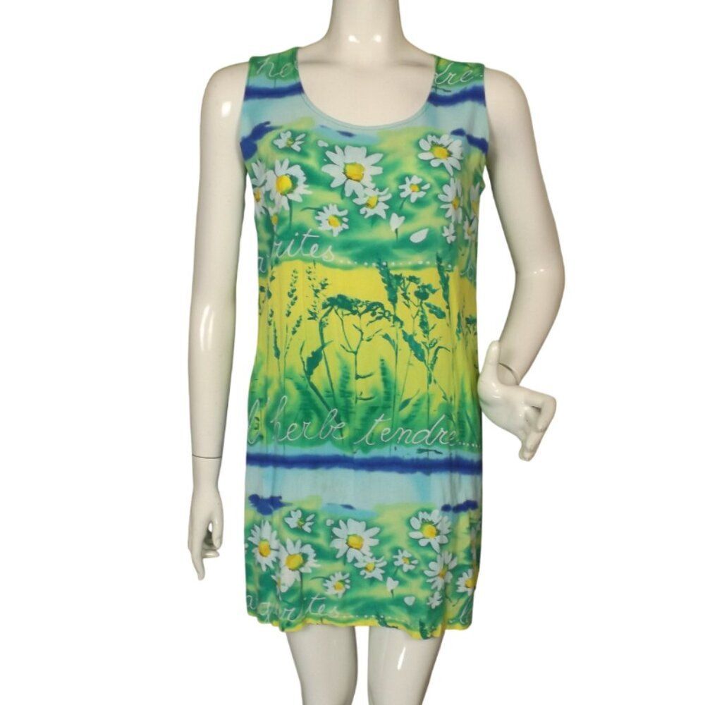 JAMS WORLD Dress, M, L'Herb print, Mini/Short, Green/Yellow, Krinkle Rayon